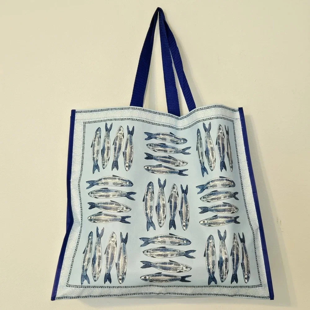 Sardines Sardine Fish Blue Coastal Design Gift Shopping Bag Recycled TJMaxx New!
